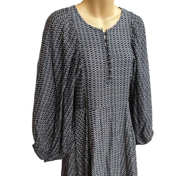 Maeve Anthropologie Navy White Nilaya Flare Pockets Balloon Sleeve Tunic Dress S - Picture 2 of 16